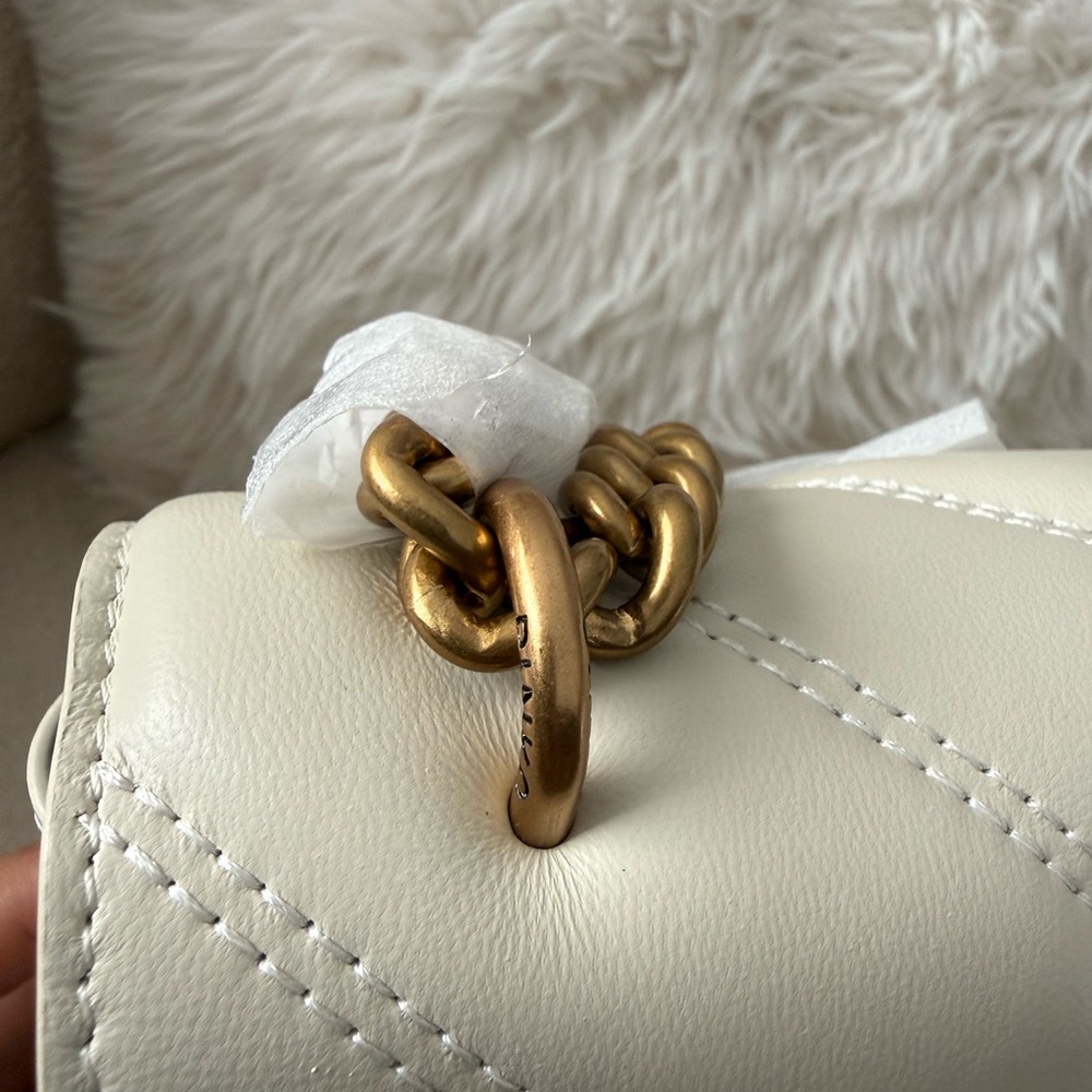 Pinko Ivory Chevron Shoulder Bag with Gold Accents - Picture 12 of 15